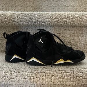 Kids Jordan True Flight Black and Gold Sneakers